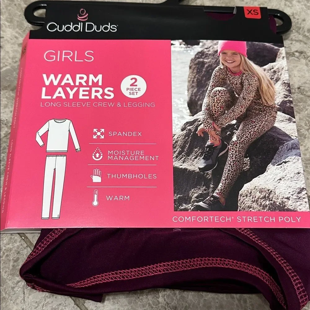 Cuddl Duds Warm Layers 2pc Base Layer Set NEW Comfort Stretch Purple XS 4/5